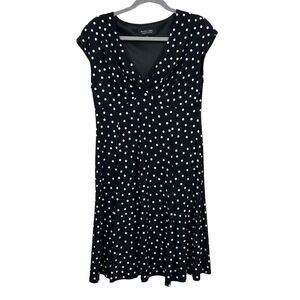 Evan Picone Black Label Womens Polka Dot Dress Ruched V Neck Sleeveless Black 12